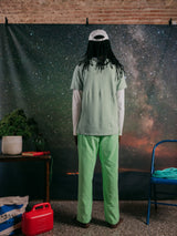 T-SHIRT STRIPES NEON GREEN/SKY BLUE