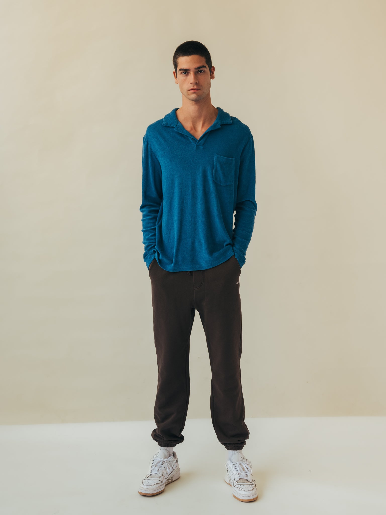 POLO LONG SLEEVE TERRY STEEL BLUE