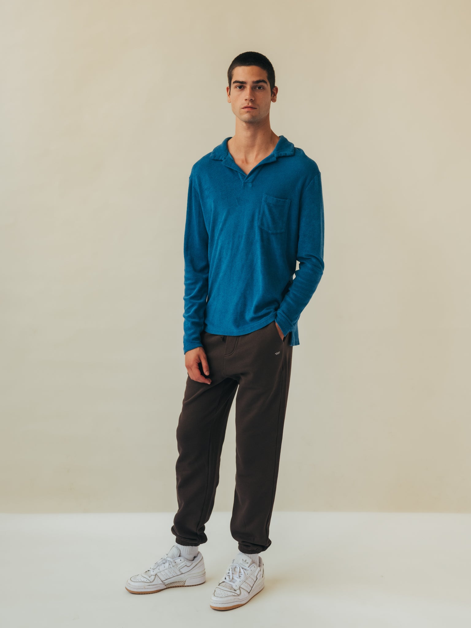 POLO LONG SLEEVE TERRY STEEL BLUE