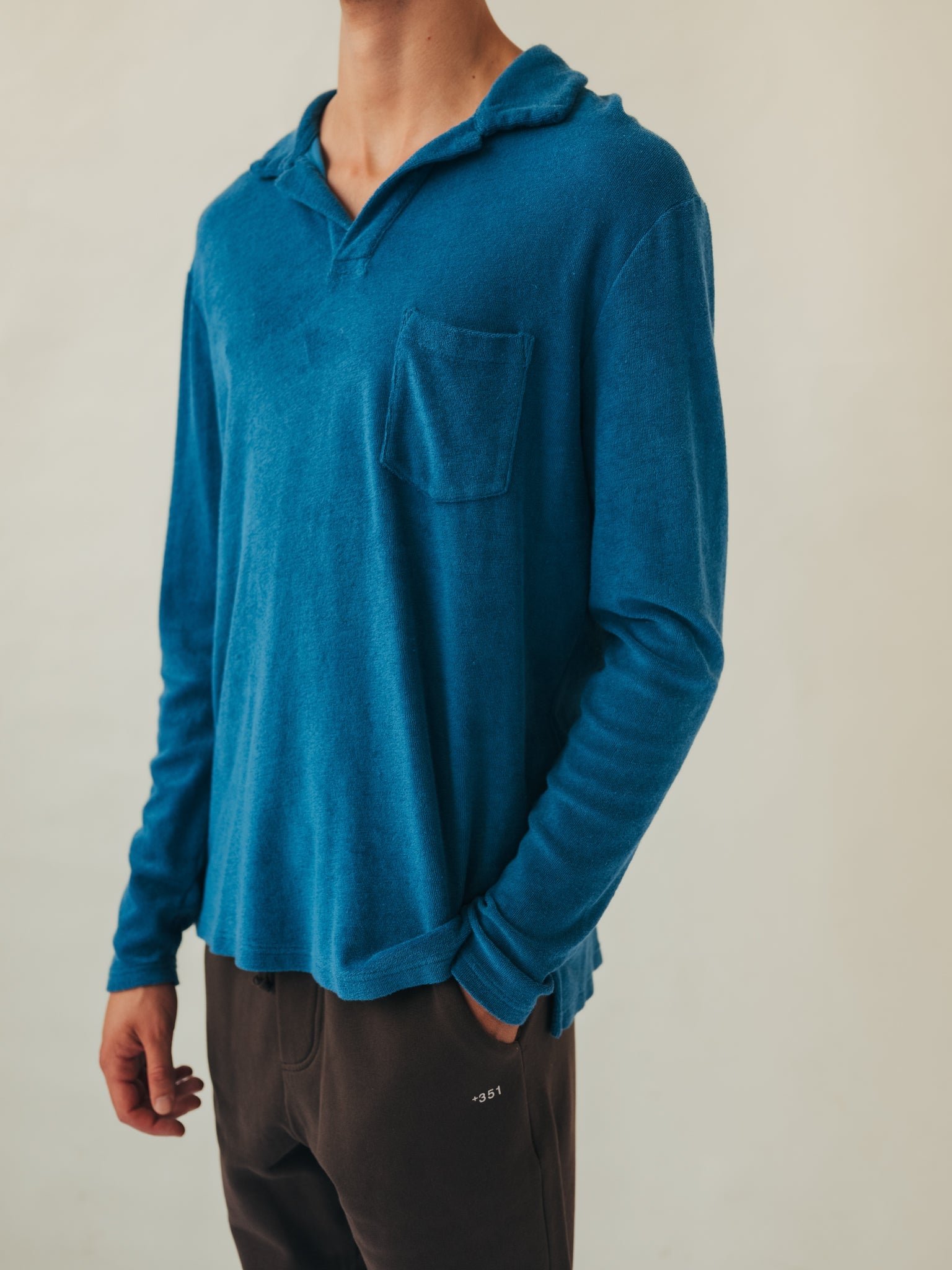 POLO LONG SLEEVE TERRY STEEL BLUE