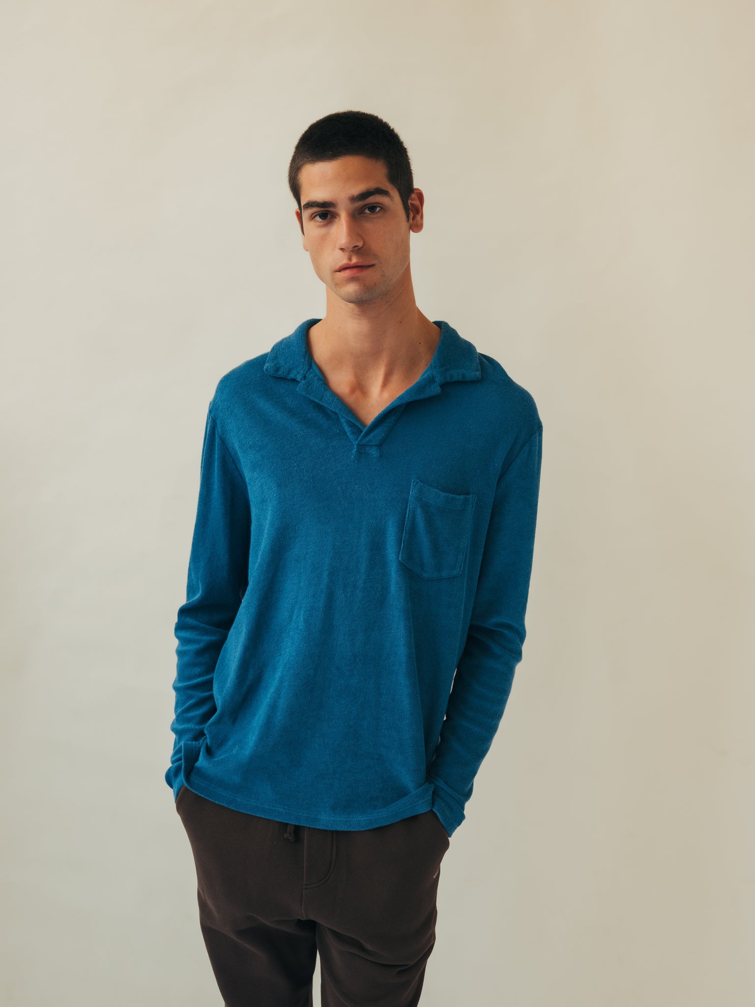 POLO LONG SLEEVE TERRY STEEL BLUE