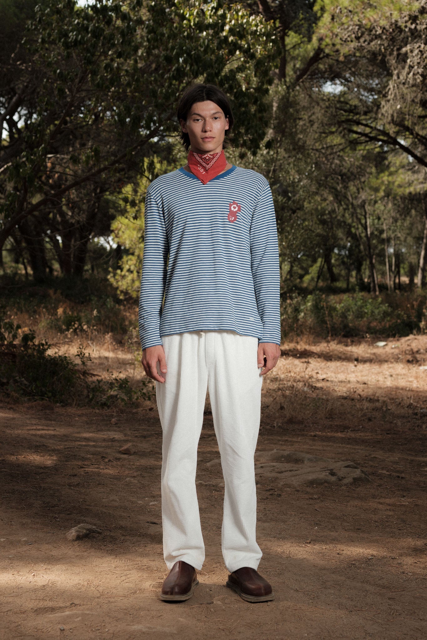 LONG SLEEVE STRIPES PETROL/OFF-WHITE FLOWER