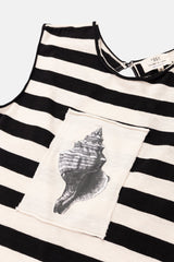 LONG DRESS GRAPHIC SEASHELL CRU/BLACK