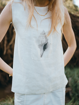 TOP BACKLESS GRAPHIC SEASHELL OFF-WHITE