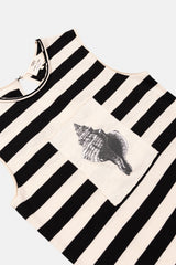 SHORT DRESS GRAPHIC SEASHELL CRU/BLACK
