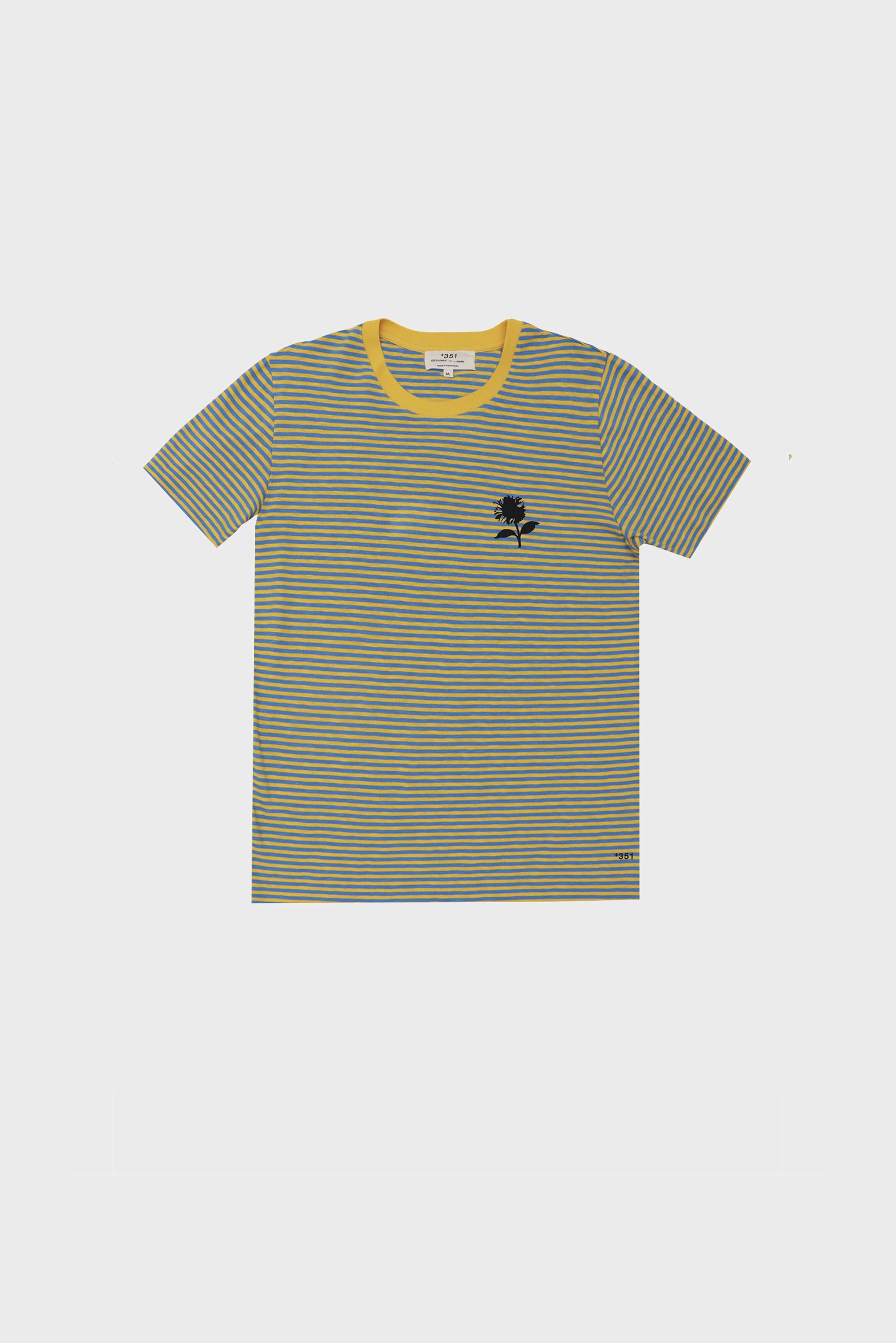 T-SHIRT STRIPES GRAPHIC SUNFLOWER DENIM BLUE & PALE YELLOW