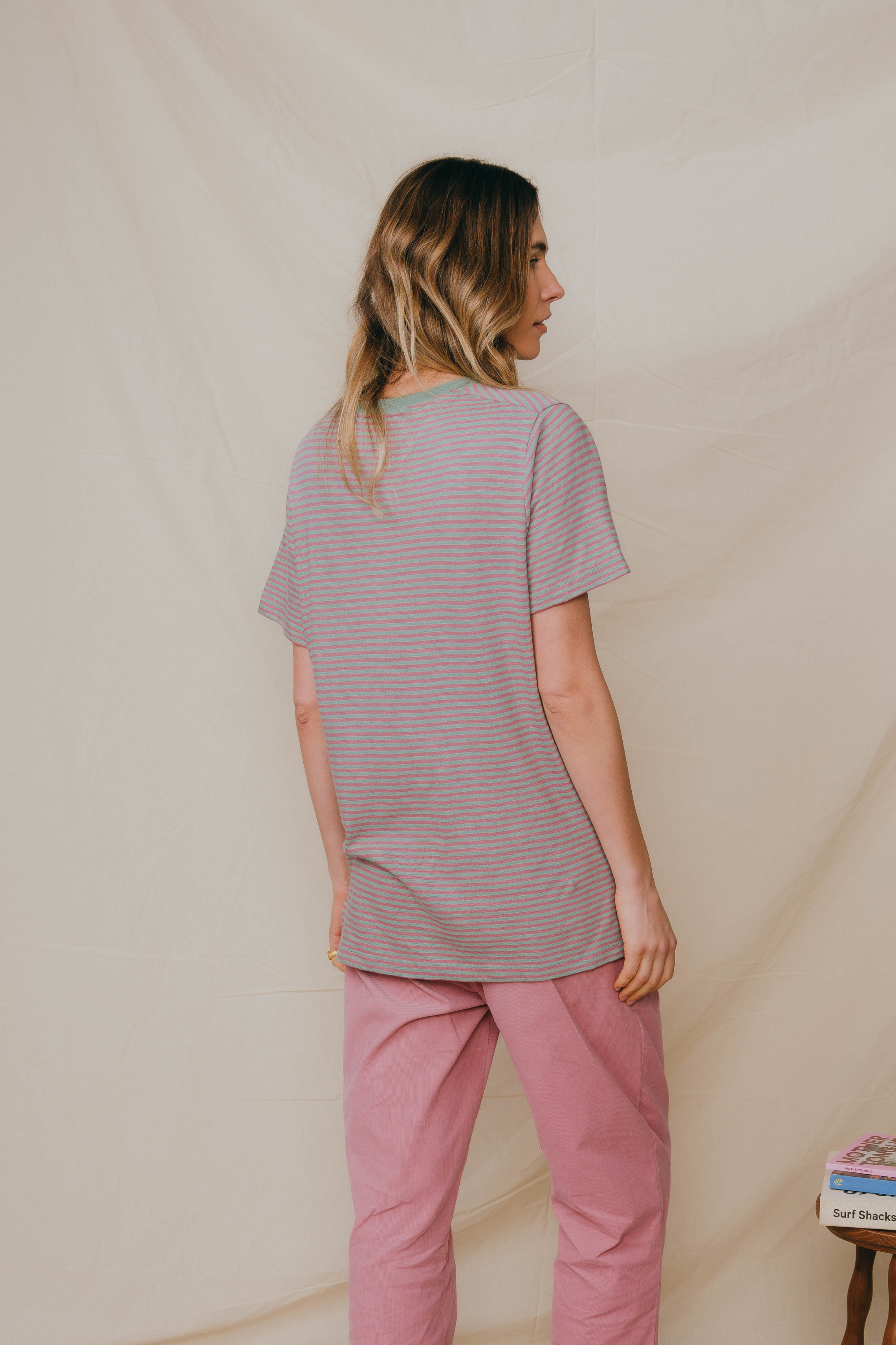 T-SHIRT STRIPES ROSE/ ICY GREEN