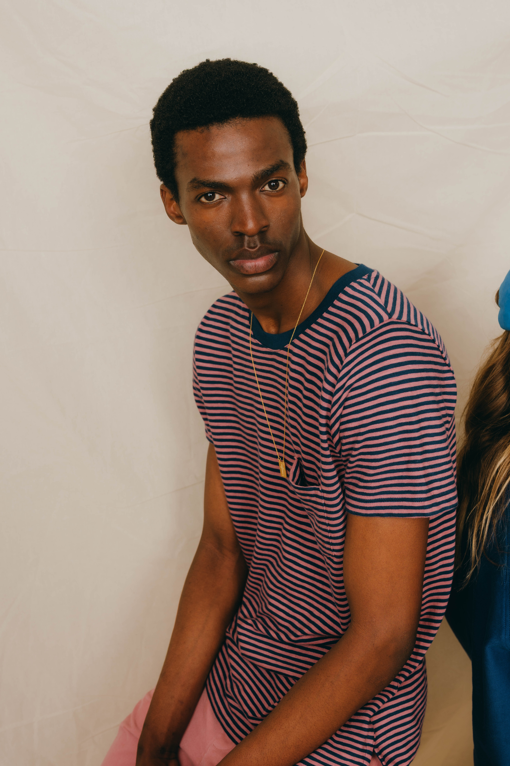 T-SHIRT STRIPES ROSE/PETROL
