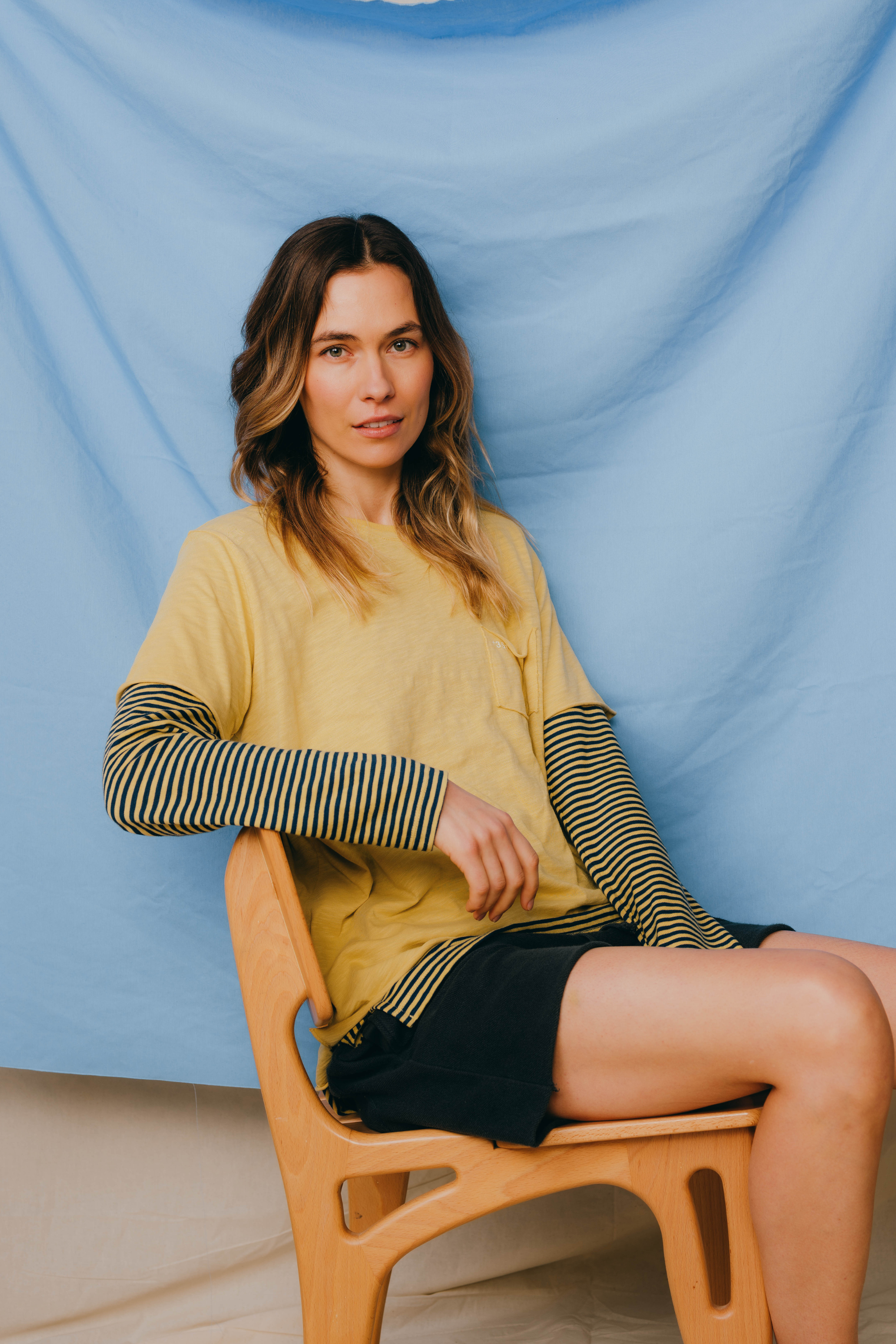 LONG SLEEVE STRIPES YELLOW BALLOON/ PETROL