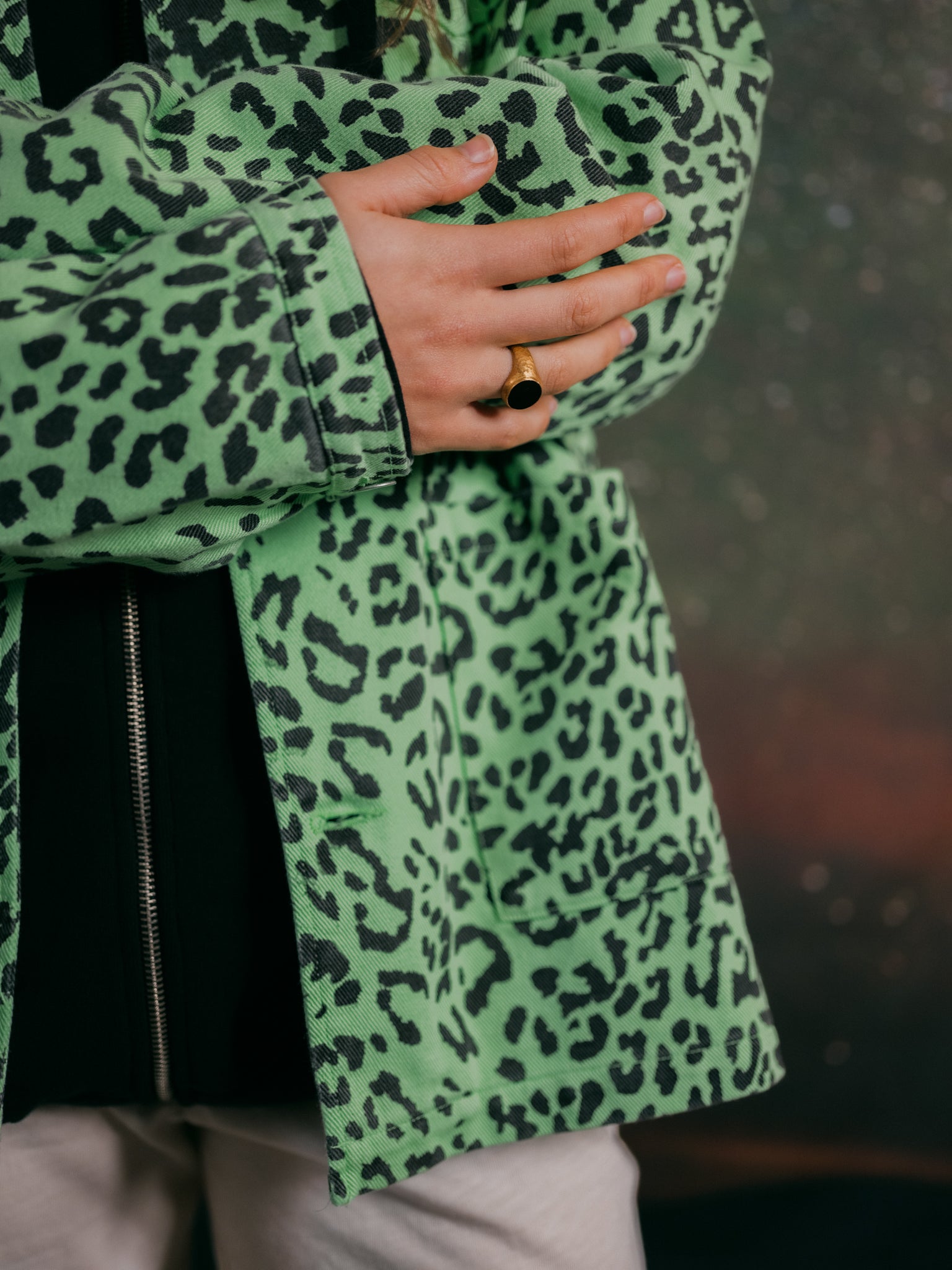 JACKET CANVAS LEOPARD NEON GREEN