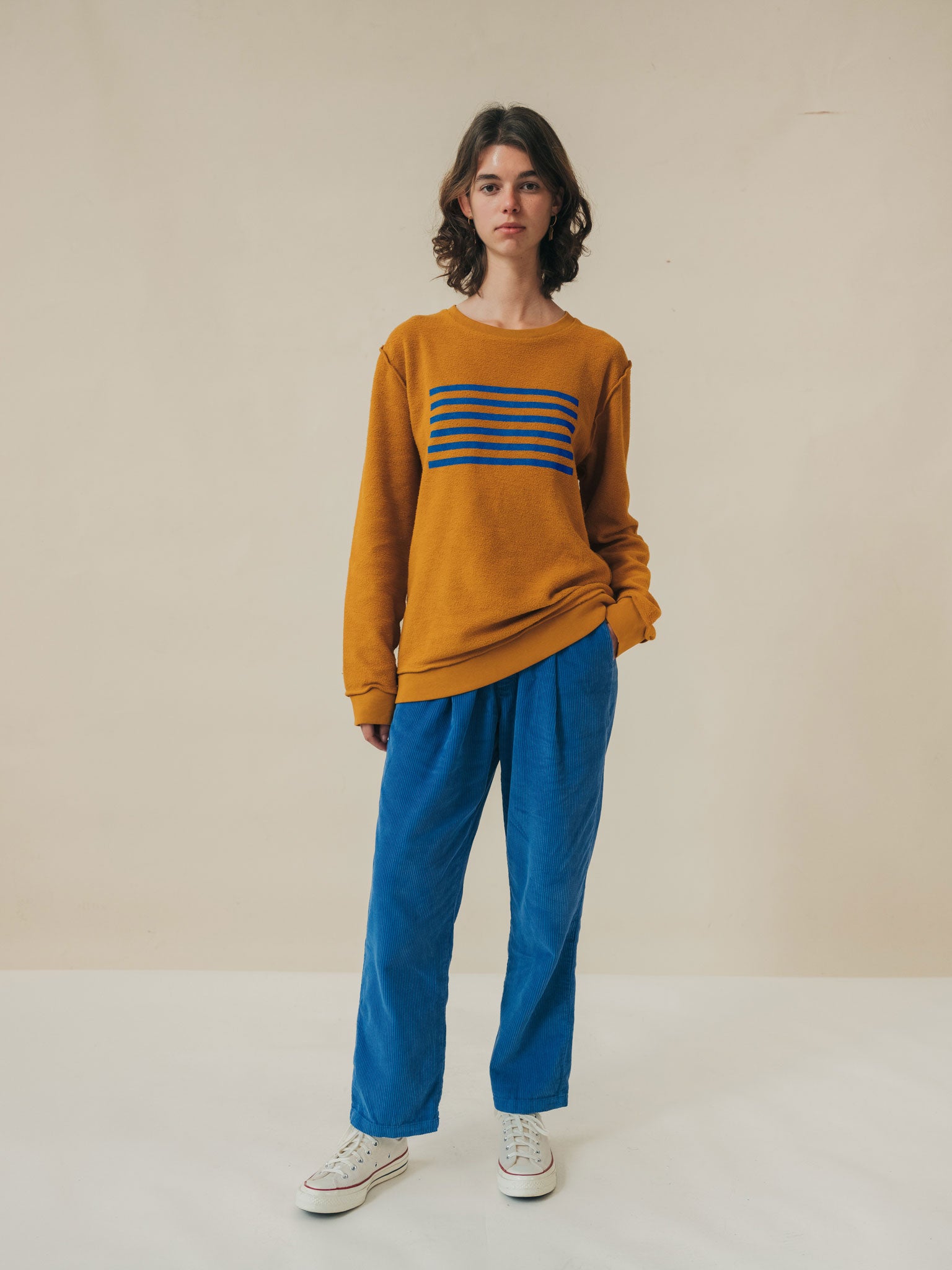 SWEATSHIRT GRAPHIC FREQUENCY INSIDE OUT SAND/STEEL BLUE