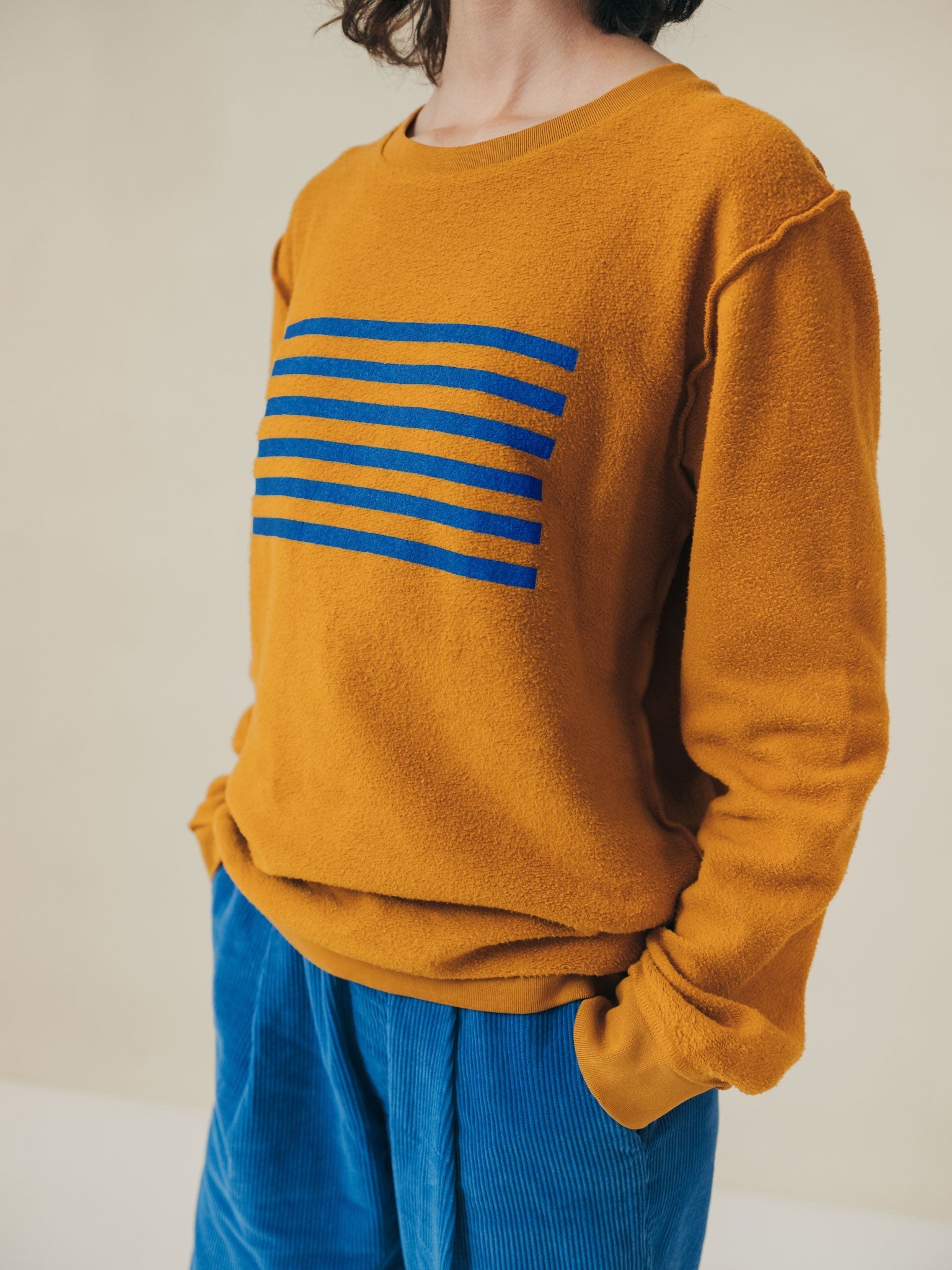 SWEATSHIRT GRAPHIC FREQUENCY INSIDE OUT SAND/STEEL BLUE