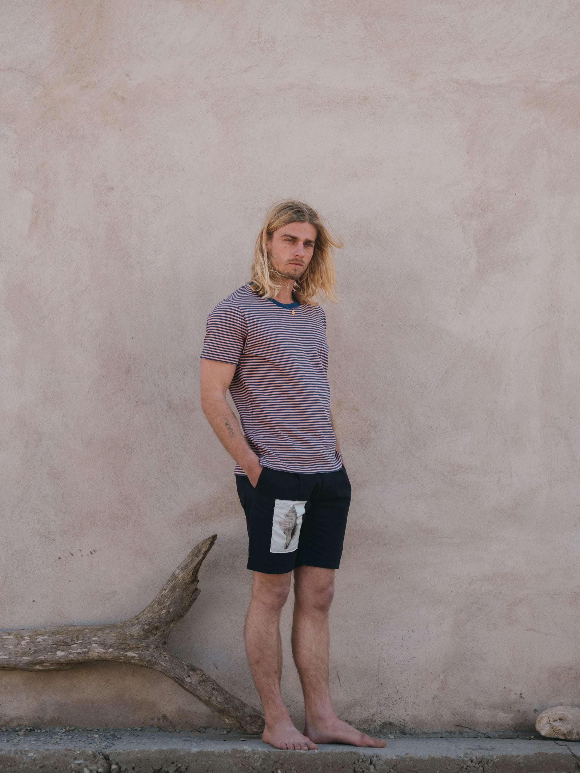 T-SHIRT STRIPES PASTEL ROSE/STEEL BLUE