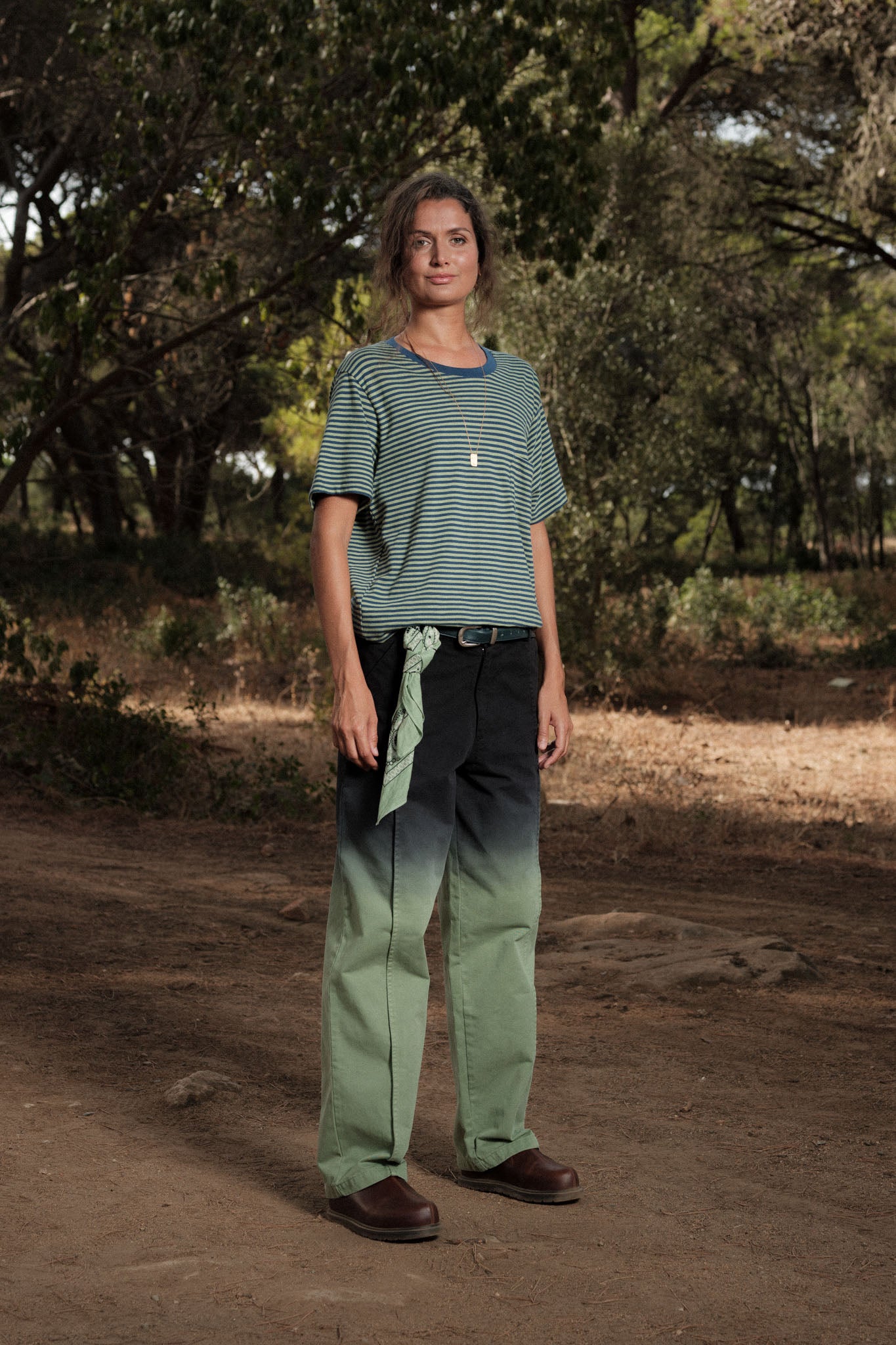 T-SHIRT STRIPES PETROL/PASTEL GREEN