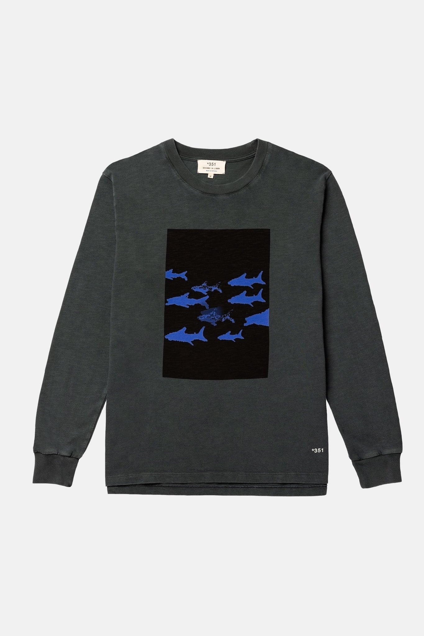 LANGARMSHIRT MIT GRAFIK-HAIEN ANTHRAZIT/HAIEN
