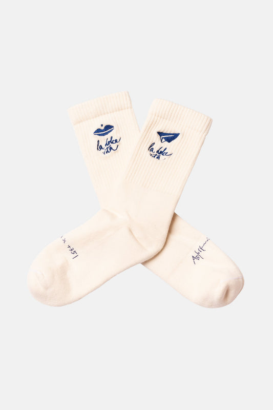SOCKS LA DOLCE VITA OFF-WHITE/STEEL BLUE