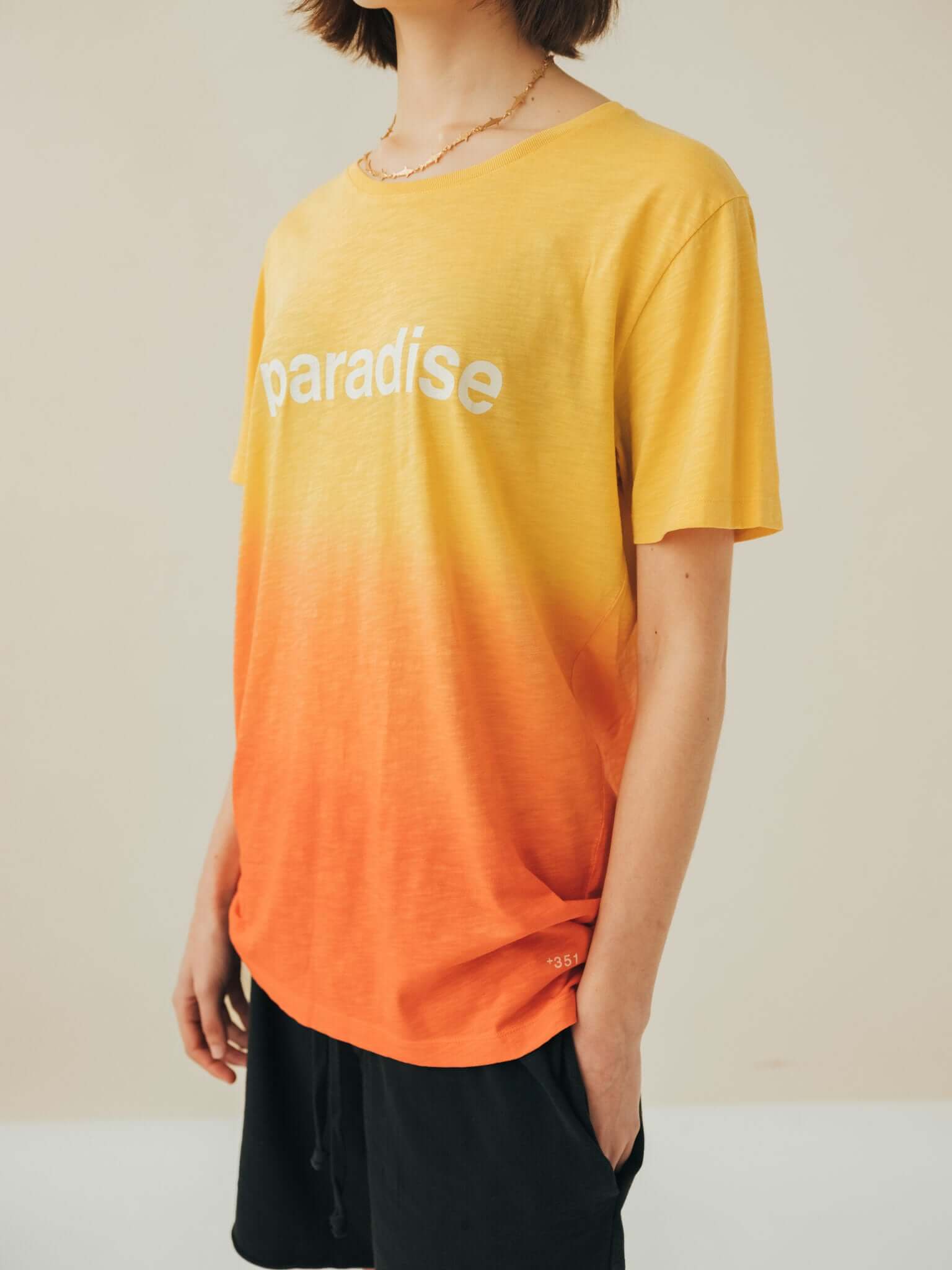 T-SHIRT GRAPHIC PARADISE FARBVERLAUF HELLGELB &amp; MANDARINE