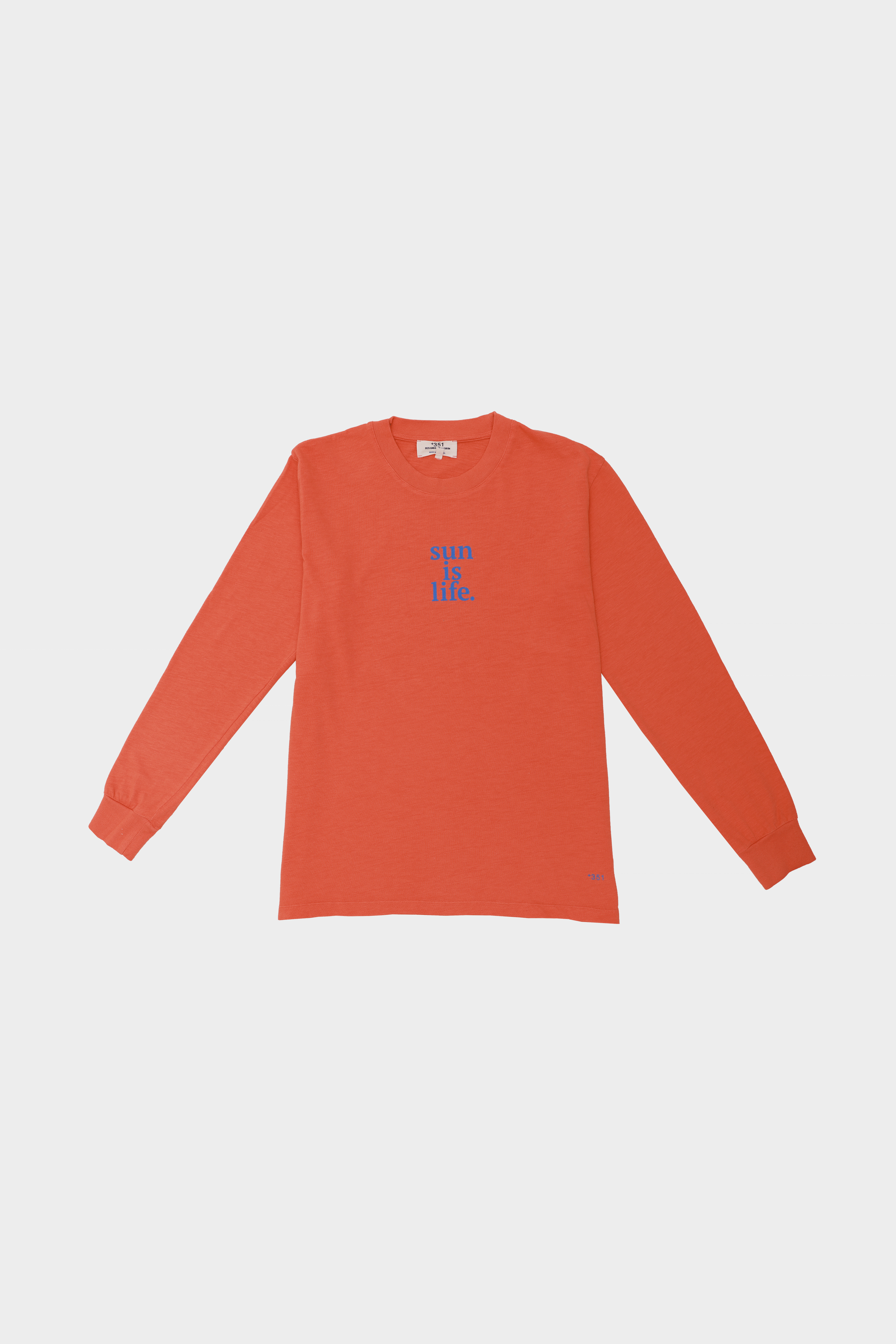 LANGARM-GRAFIK-SHIRT „SUN IS LIFE“ MANDARINE &amp; DENIMBLAU