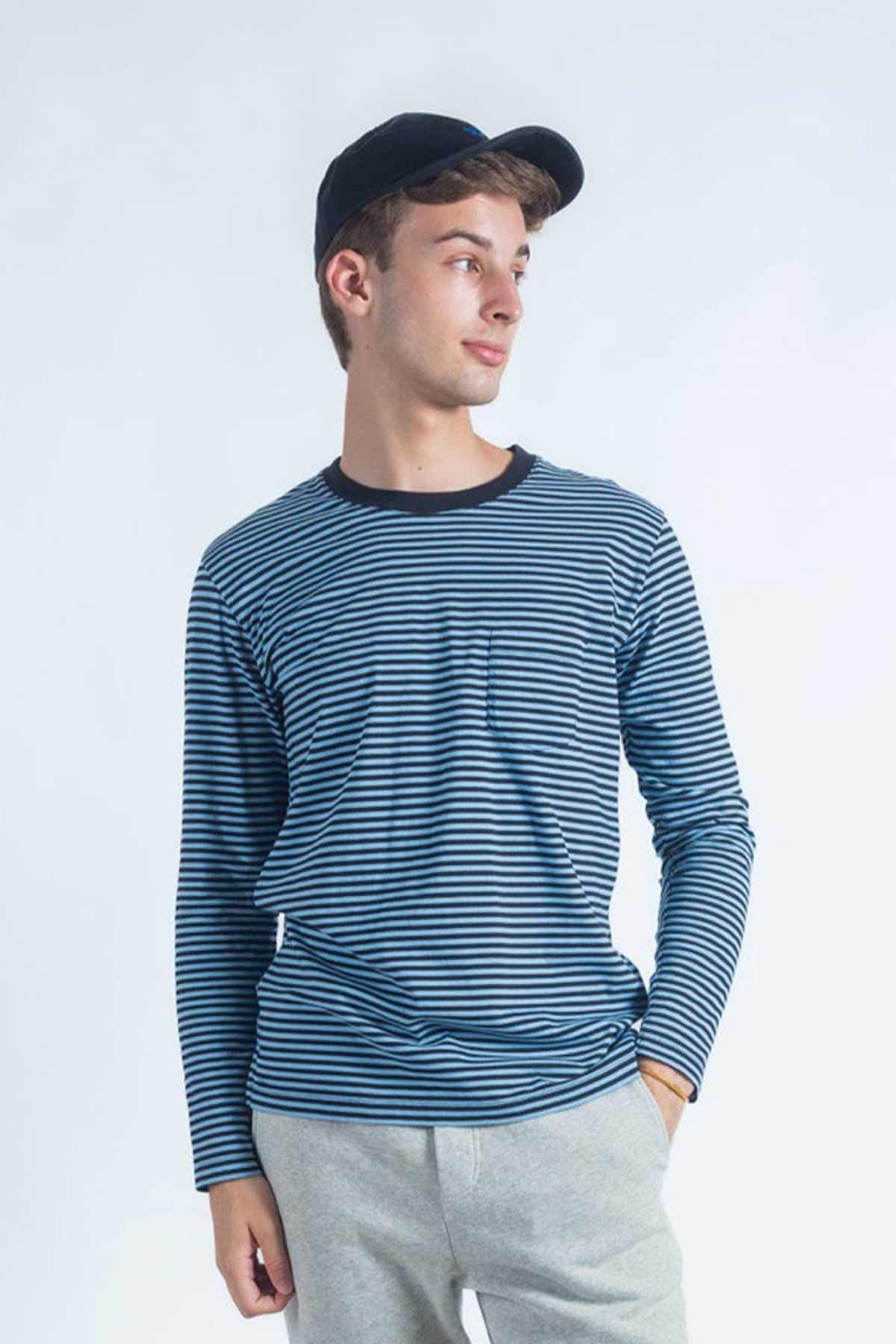 LONG SLEEVE STRIPES CLEAR BLUE & CHARCOAL